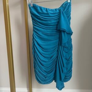 Blue ruched Meshki minidress
